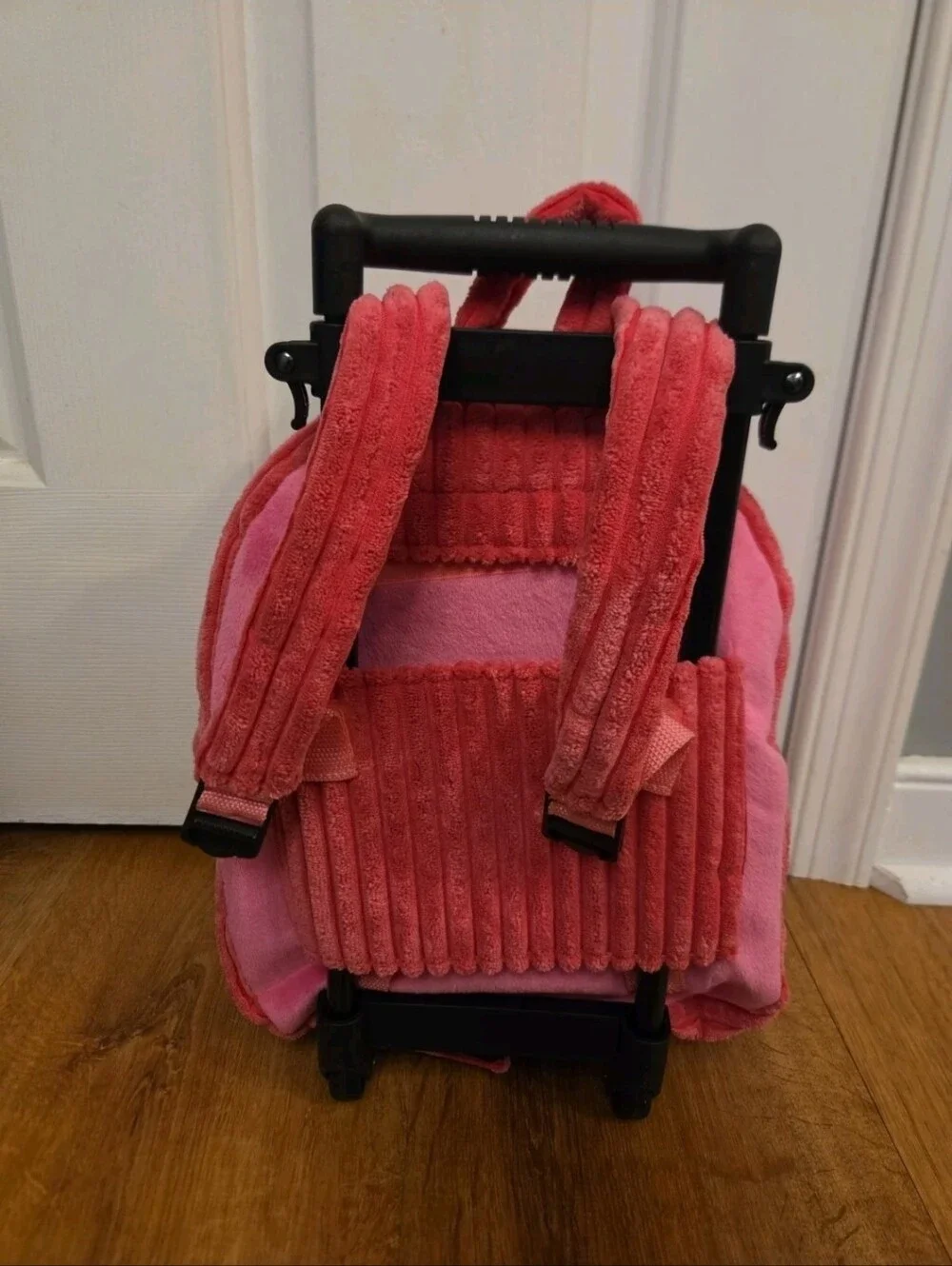 Funz Plush Pink Owl Rolling Backpack/Suitcase Kids Travel- Detach Wheels/Handle